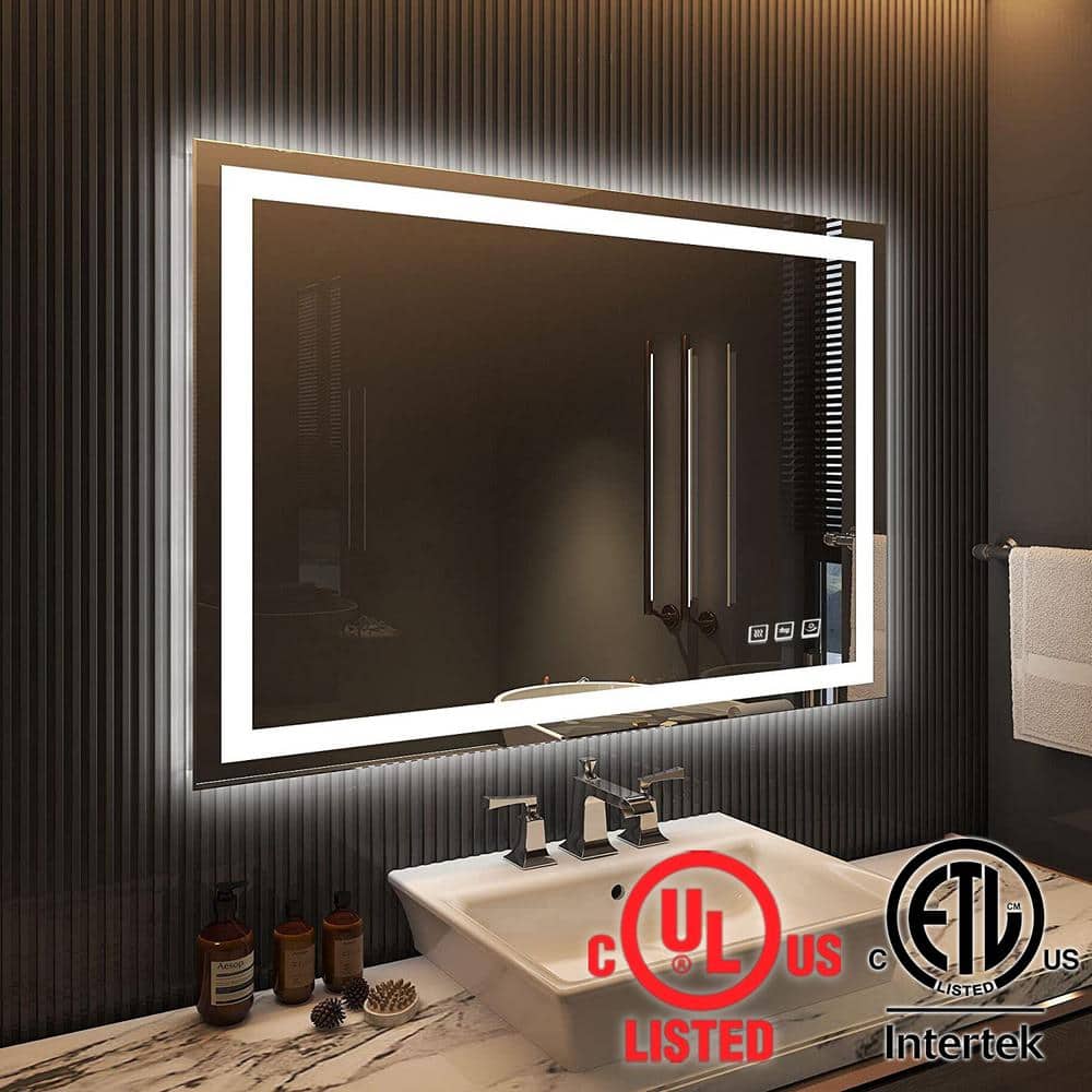TOOLKISS 48 in. W x 36 in. H Large Rectangular Frameless LED Light Anti-Fog Wall Bathroom Mirror Super Bright TK19068 - The Home Depot
