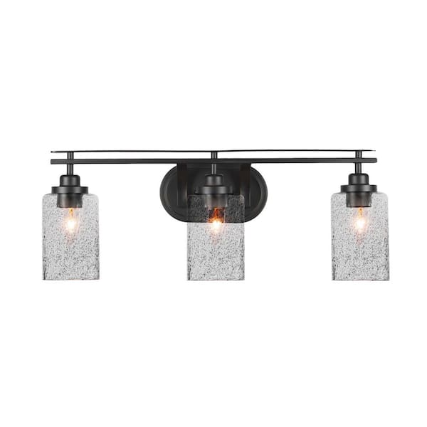 Unbranded Monroe 26 in. 3-Light Matte Black Vanity Light 4 in. Smoke Bubble Glass Shade No Bulbs Included