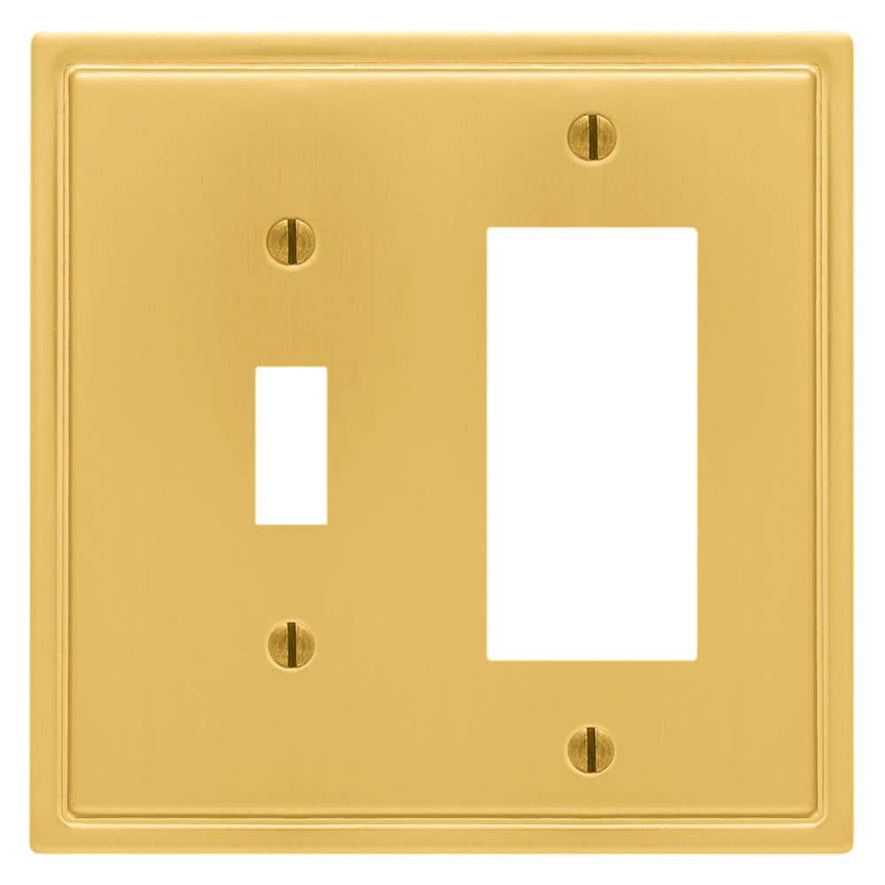 Brushed Gold 2-Gang Metal Wall Plate with Toggle and Rocker