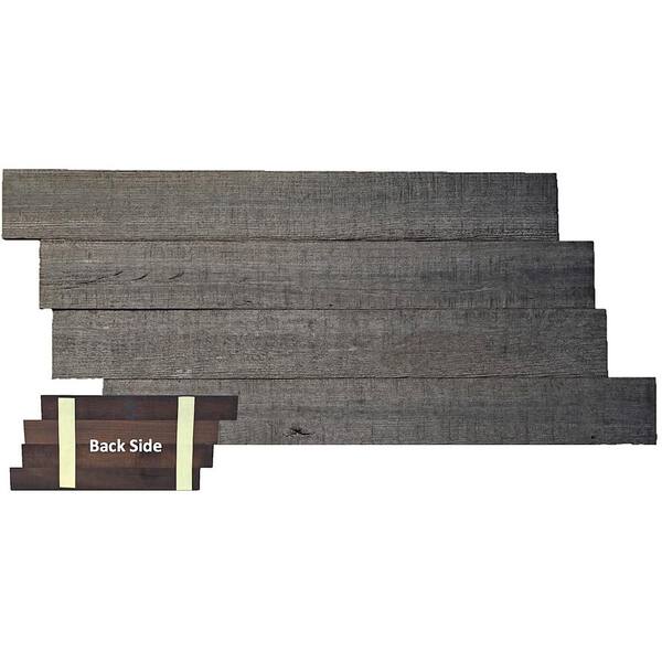 Easy Planking 1/2 in. x 28 in. x Varying Length Gray Reclaimed Self-Sticky 3D Barn Wood Decorative Wall Plank (20 sq. ft. per Pack)