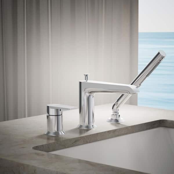 Hint Single-Handle Deck-Mount Roman Tub Faucet with Hand Shower in Polished Chrome