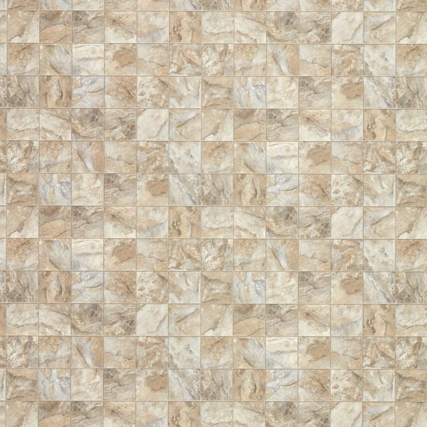 TrafficMaster Neutral Square Slate Stone 10 MIL x 12 ft. W x Cut to Length Waterproof Vinyl Sheet Flooring
