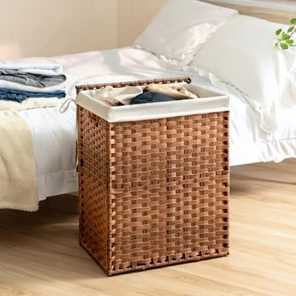 Unbranded Brown 18 in. x 24 in. Wicker Decorative Basket Laundry Hamper With Lid