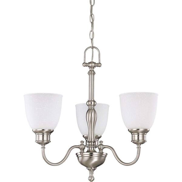 Glomar 3-Light Brushed Nickel Chandelier with Frosted Linen Glass Shade