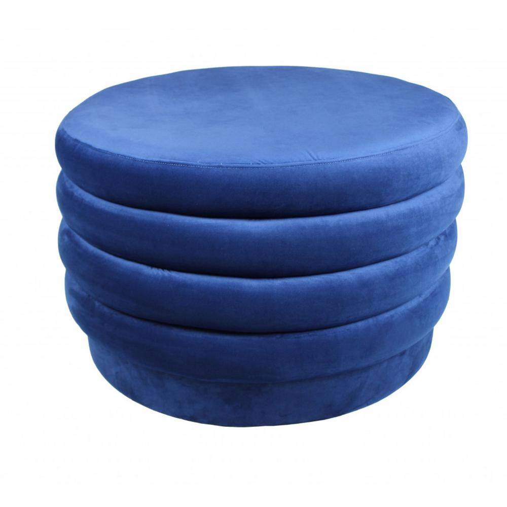 HomeRoots Blue Velvet Round Cocktail Standard Ottoman 2000489299 The Home Depot