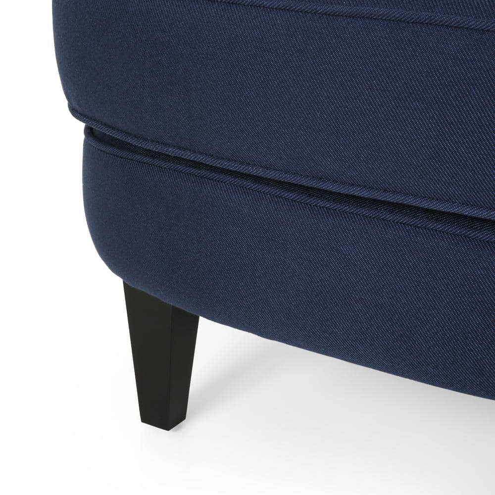 Dark Brown and Blue Handcrafted Wood Club Chair with Flared Arms