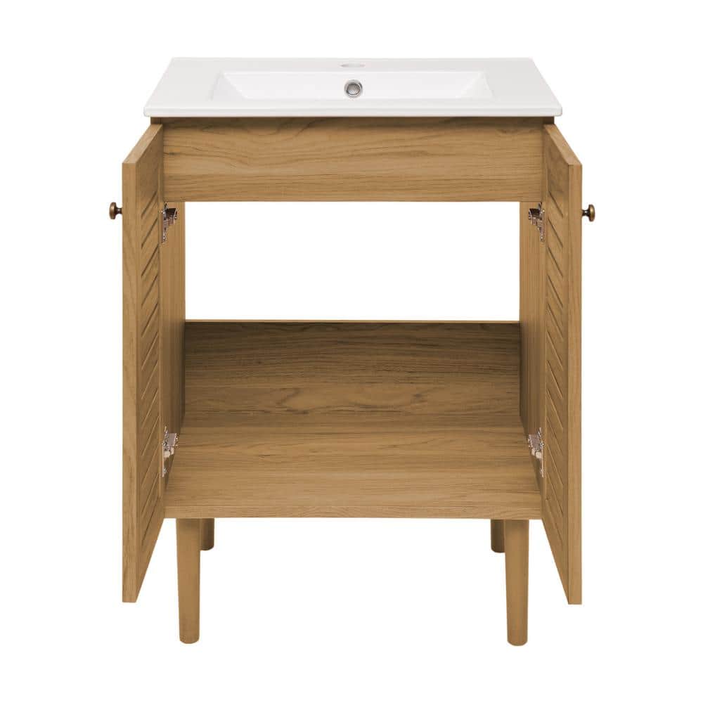 Bron 24" Brown Oak Freestanding Bathroom Vanity with White Sink Top