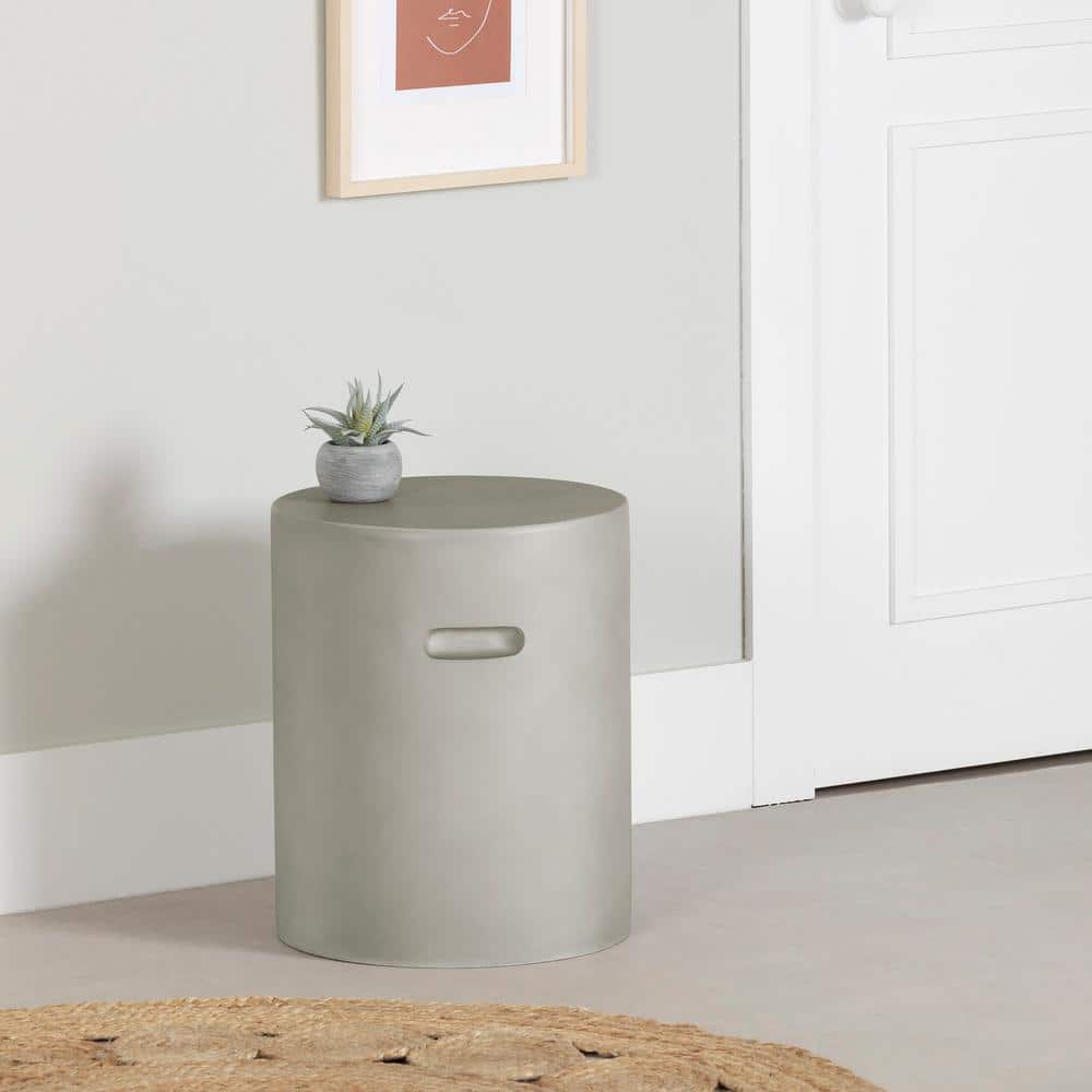 Greige Magnesium Oxide Round Cylindrical Side Table