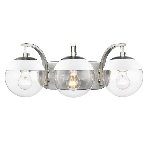 Golden Lighting Dixon 12 in. 3-Light Pewter with Clear Glass and White Cap Bath Vanity Light