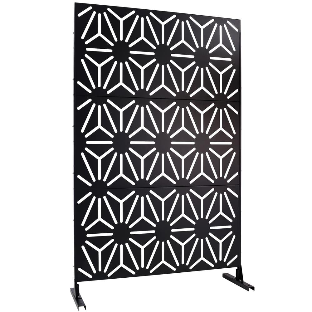 6.3 ft. H x 4 ft. W Black Metal Outdoor Privacy Screen Freestanding Decorat