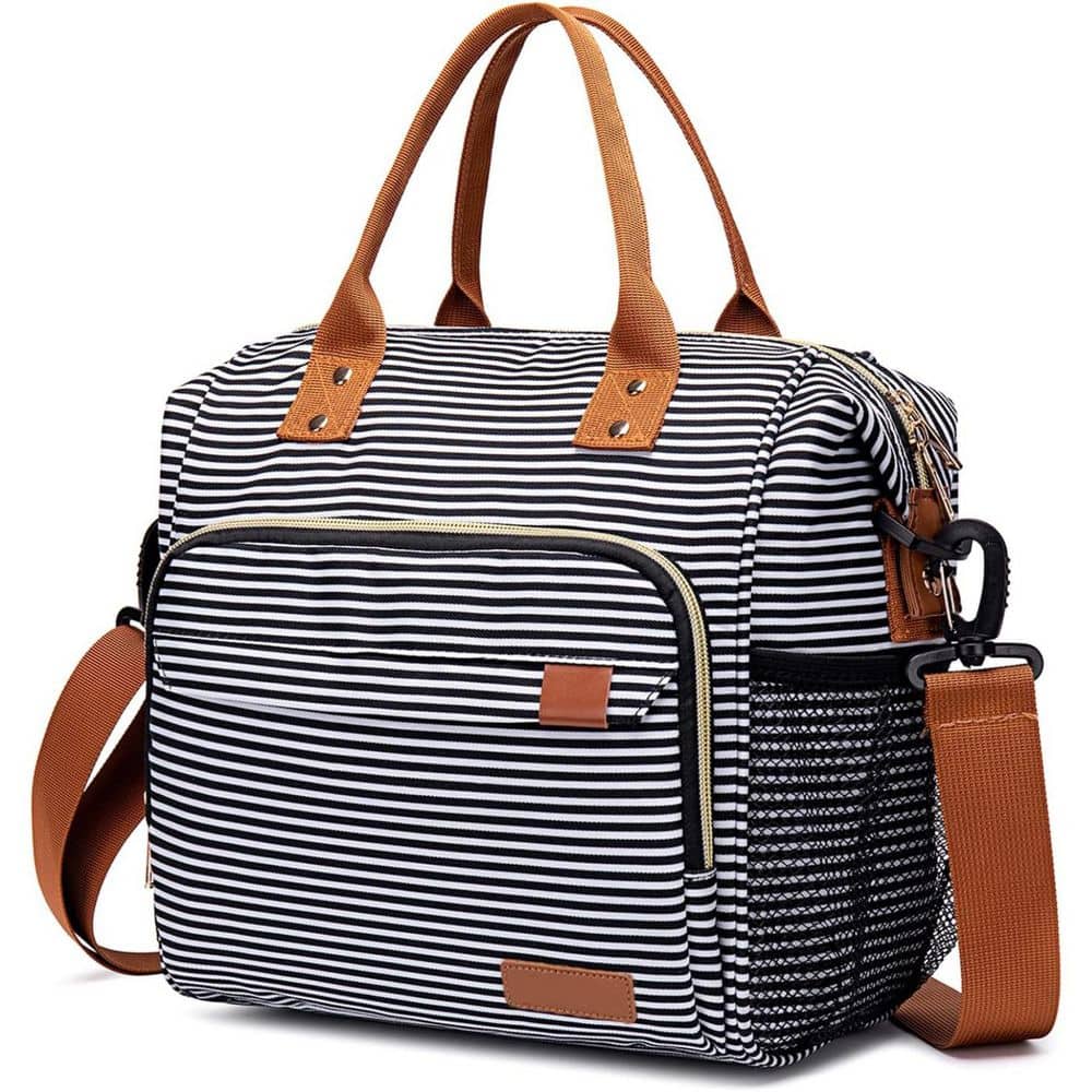 1 qt. Insulated Lunch Bag for Women Leakproof Soft Cooler with Multiple Pockets for Work Picnic Travel Stripes Design