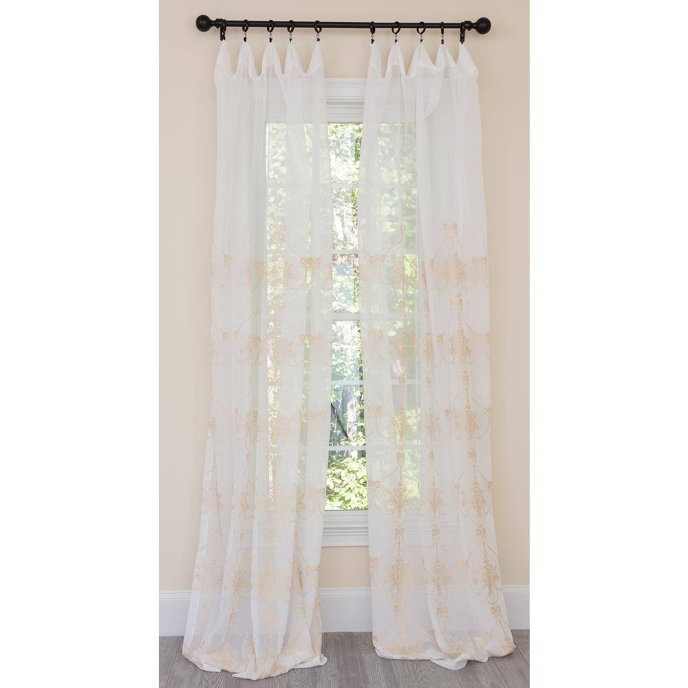 Manor Luxe Gold White Jacquard Embroidered Rod Pocket Sheer Curtain 54 In W X 120 In L 1 Piece Ml1900754120gld The Home Depot