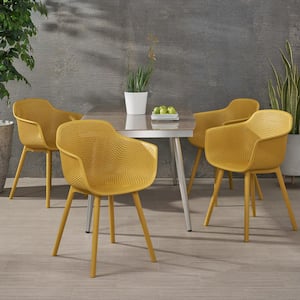 Lotus Yellow Curved Plastic Outdoor Dining Chair (4-Pack)