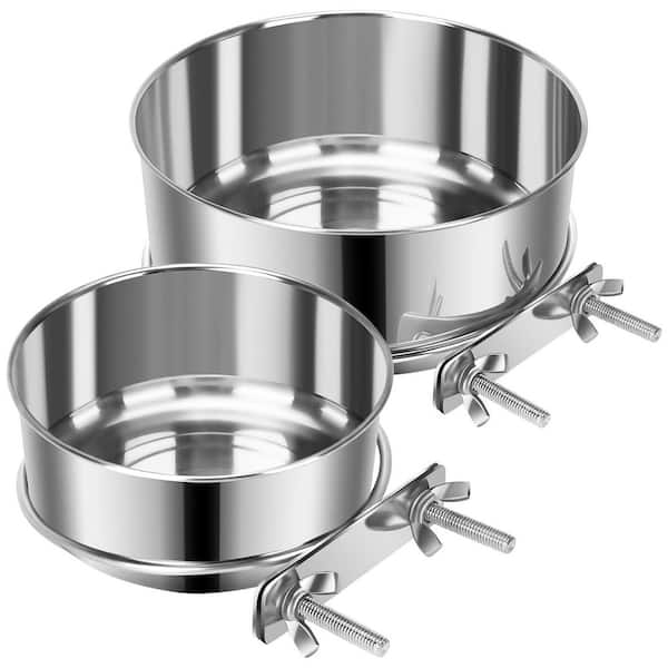Small Pet Dog Food Water Bowl Cage Stainless Steel Non-Spill Hanging Cats Bowls Clamp Holder Crate Feeder 2 Pack