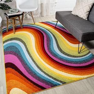 Flow Abstract Swirl Red/Yellow/Blue 3 ft. x 5 ft. Area Rug
