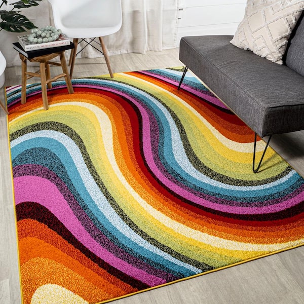 JONATHAN Y Flow Abstract Swirl Red/Yellow/Blue 3 ft. x 5 ft. Area Rug