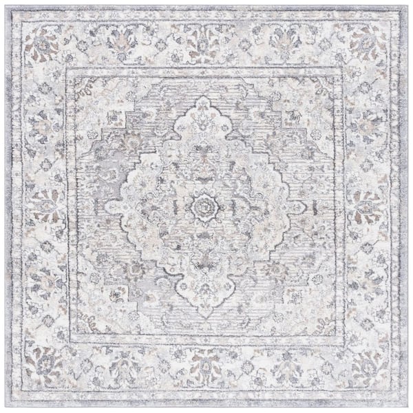 SAFAVIEH Opal 7 ft. x 7 ft. Gray/Ivory Floral Distressed Border square Area Rug