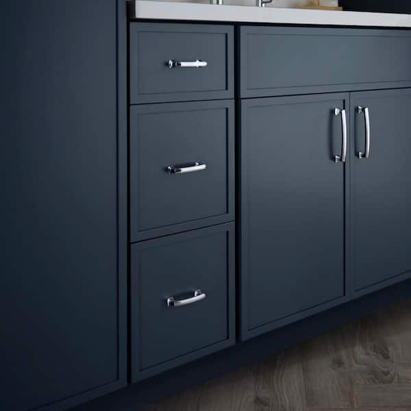 Leyton 12 in. W x 21 in. D x 34.5 in. H Ready to Assemble Plywood Slim Shaker Bath Drawer Base Cabinet in Ink Blue