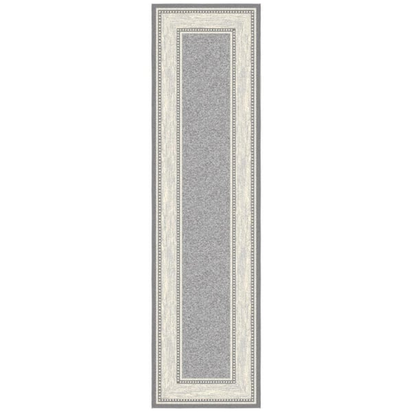 Ottomanson Ottohome Collection Non-Slip Rubberback Bordered Design 3x10 Indoor Runner Rug, 2 ft. 7 in. x 9 ft. 10 in., Gray