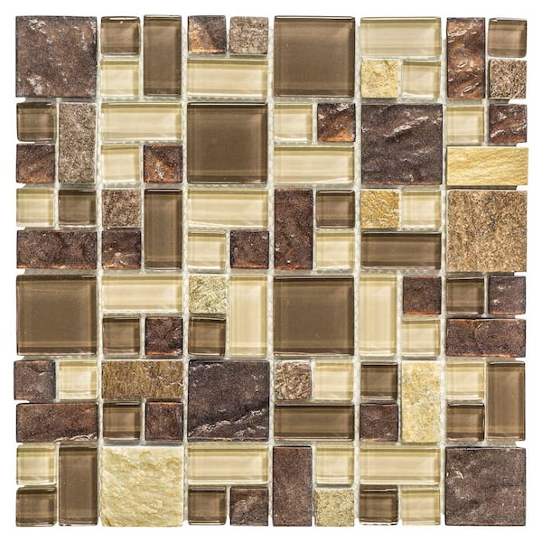 Jeffrey Court Native Ocean Brown 11.875 in. x 11.875 in. Square Mixed Glass and Slate Mosaic Tile (0.979 sq. ft./Each)