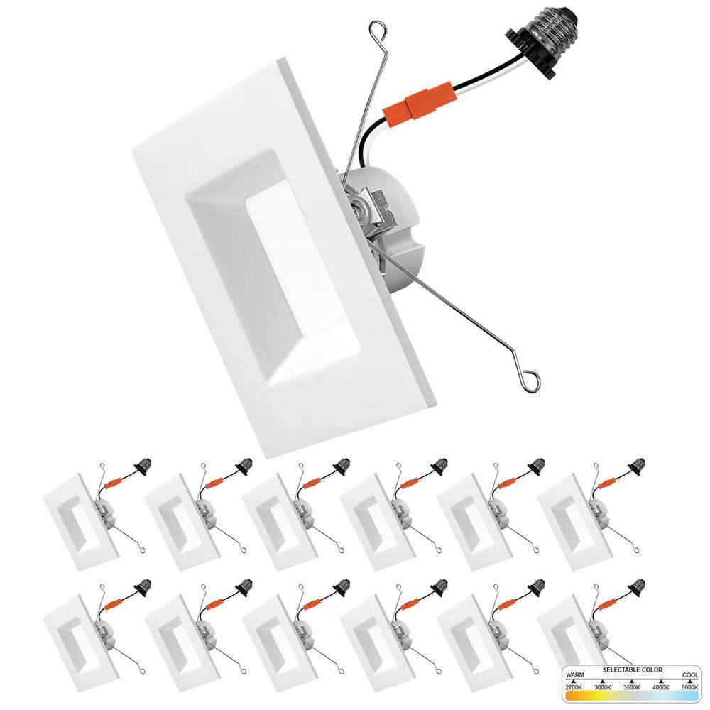 6 in. 14-Watt LED White Square Retrofit Recessed Housing Light 5 CCT 2700K to 5000K IC Rated Remodel Dimmable (12-Pack) price history on PriceWatchPro