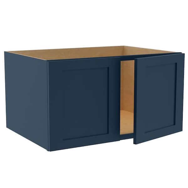 Home Decorators Collection Newport 33 in. W x 24 in. D x 18 in. H Assembled Plywood Wall Bridge Kitchen Cabinet in Mythic Blue with Soft Close
