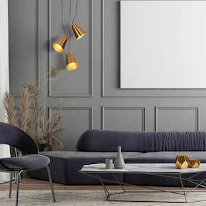 Modern Plated Gold Pendant Light, 1-Light Black Cone Adjustable Hanging Light for Kitchen, Dining, and Living Room