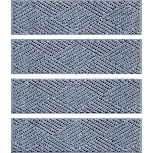 Bungalow Flooring Waterhog Diamonds 8.5 in. x 30 in. PET Polyester Indoor Outdoor Stair Tread Cover (Set of 4) Bluestone