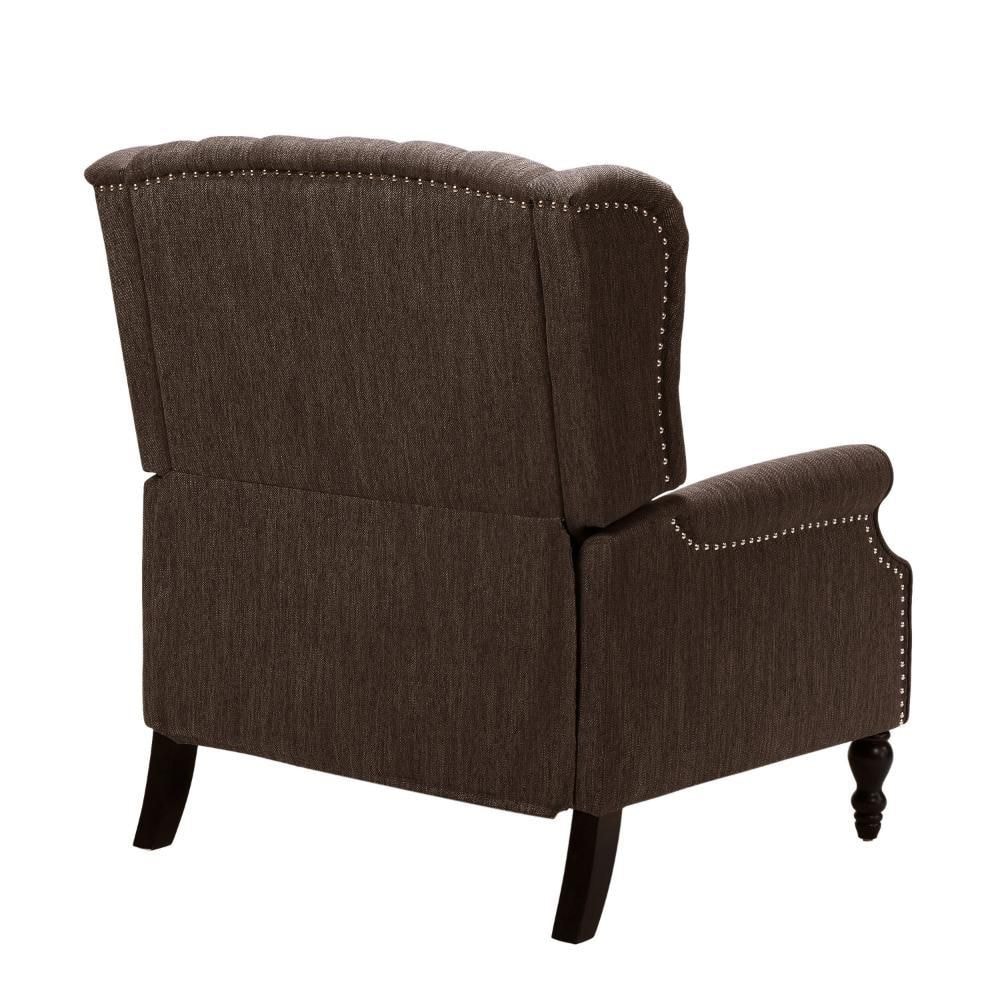 Brown Tufted Wingback Oversized Recliner with Nailhead Trim