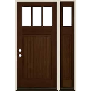 36 in. x 80 in. 3-LIte 1 Panel with V-Grooves Provincial Stain Right Hand Douglas Fir Prehung Front Door Right Sidelite