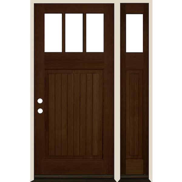 Krosswood Doors 36 in. x 80 in. Craftsman 3-LIte Clear Glass VG Provincial Stain Right Hand Hemlock Wood Prehung Front Door w/RSL