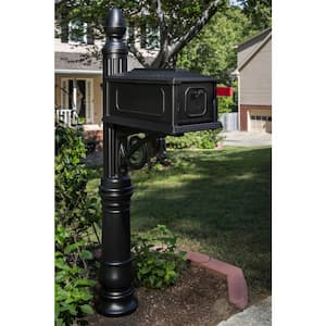 Stratford Black, Medium, Plastic, All-In-One Mailbox and Post Combo