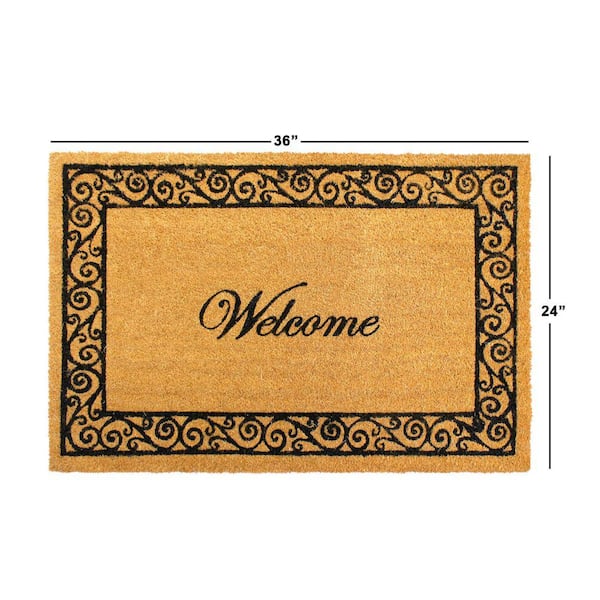 Welcome Scroll Border Black 24 in. x 36 in. Coir Non-Slip Outdoor Door Mat
