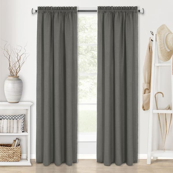 Kendal Polyester Light Filtering Window Panel - 52 in. W x 63 in. L in Grey/White