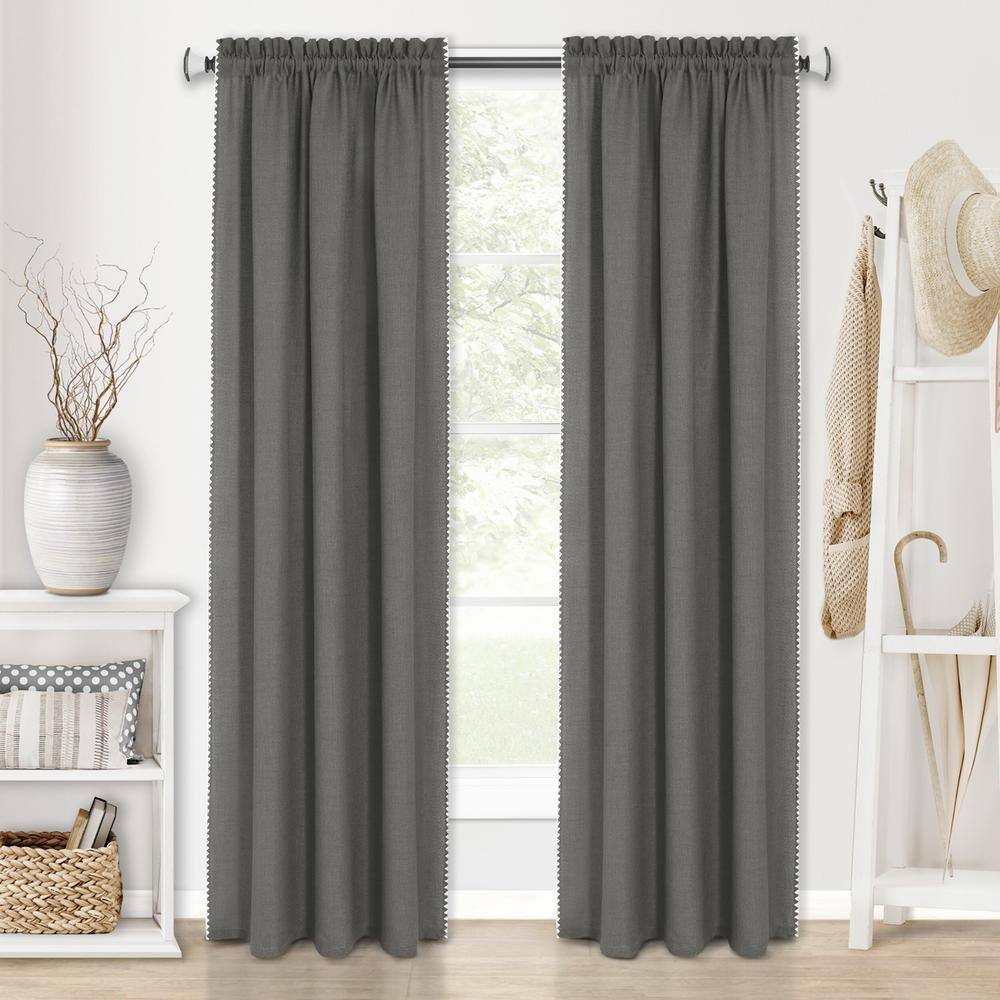 Gray Polyester Light-Filtering Rod Pocket Window Curtain Panel, 84" Length