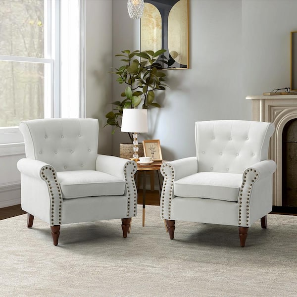 JAYDEN CREATION Aegina Ivory Polyester Arm Chair (Set of 2)
