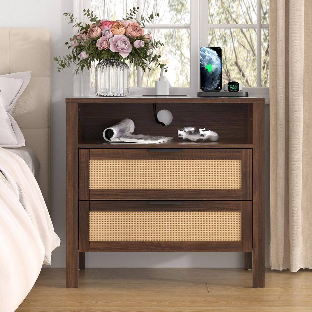 Boho Walnut 2-Drawer 25 in. W Nightstand with Built-in Outlets price history on PriceWatchPro