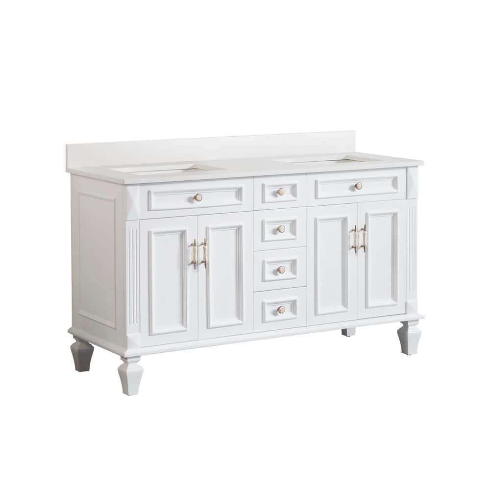 60 in. Double Sink Freestanding Undermount Solid Wood Bath Vanity with White Quartz Top, Soft-Close, Full Assembled price history on PriceWatchPro