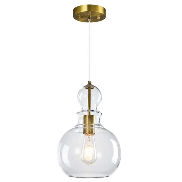 Home Light 60-Watt 1 Light Gold Modern Pendant Light Fixture With Clear Seeded Glass Globe Pendant Lighting, 1 -Pack