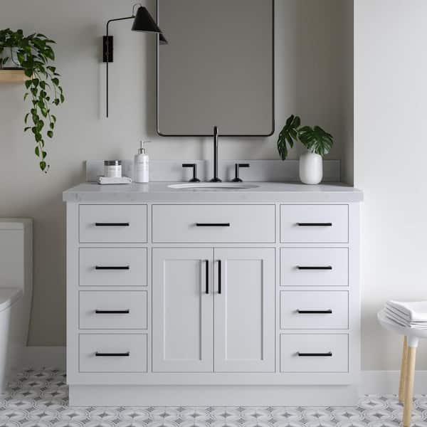 Hepburn 48 in. W x 22 in. D x 36 in. H Single Sink Freestanding Bath Vanity in White with Carrara Quartz Top