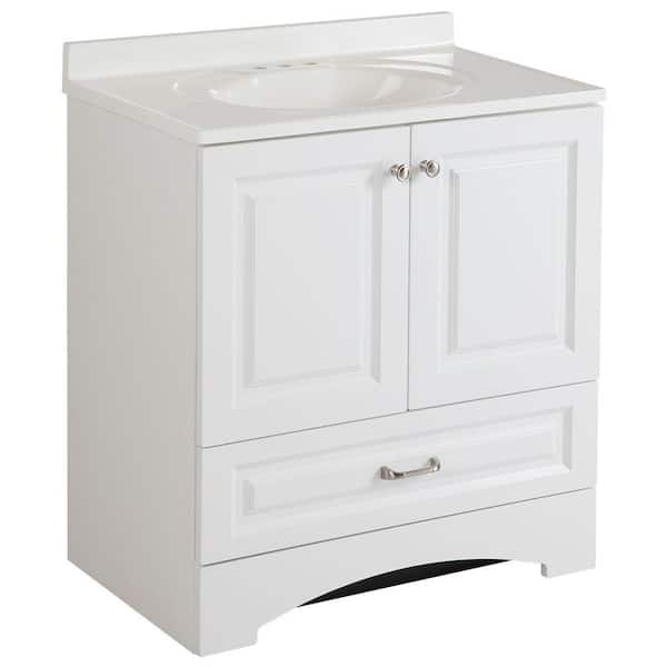 Glacier Bay Lancaster 30 in. W Bath Vanity in White with Cultured Marble Vanity Top in White