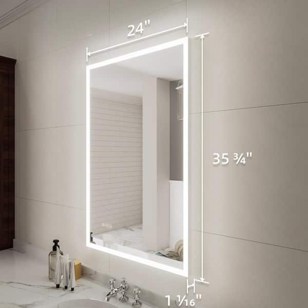 Luna 24 in. W x 36 in. H Rectangular Frameless LED Wall Bathroom Vanity Mirror in Silver