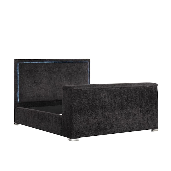 Lumora Black Wood Frame King Platform Bed with TV Lift