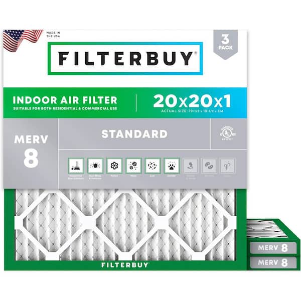 20 in. x 20 in. x 1 in. MERV 8 (FPR 5) Dust Defense Pleated HVAC AC Furnace Air Filters Replacement (3-Pack)