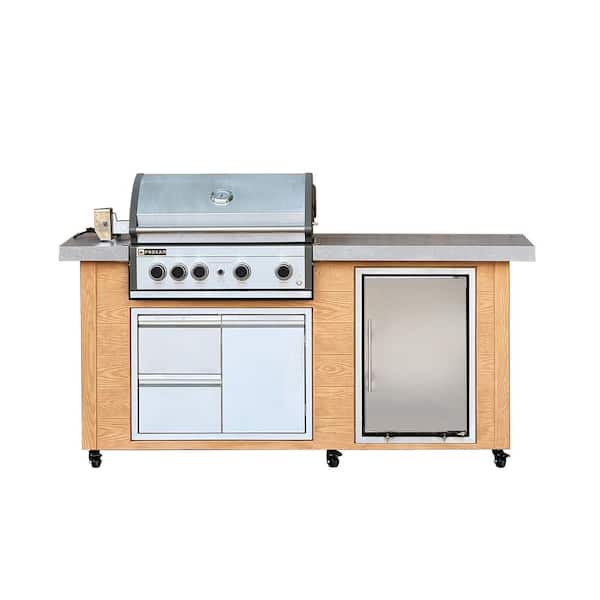 Pro Elite Wood Cladding 5B Propane Grill Island in Yellow