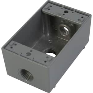 1 Gang Weatherproof Electrical Outlet Box with Three 1/2 in. Holes - Gray