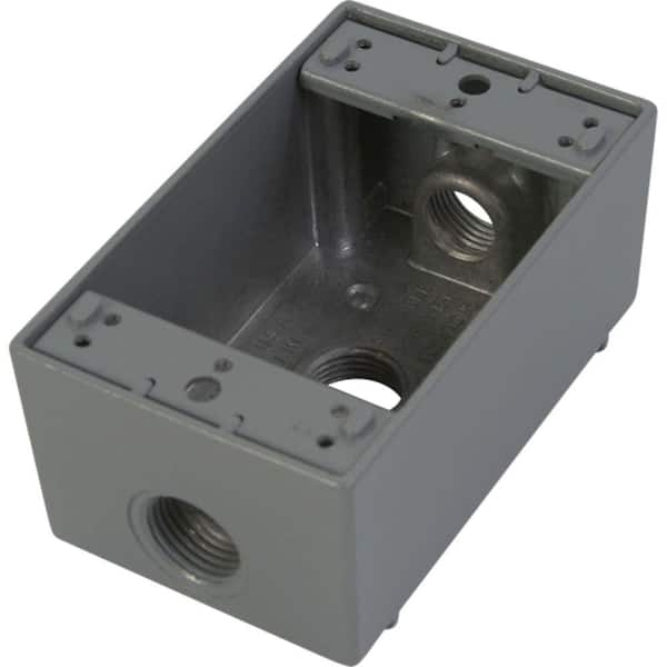 Greenfield 1 Gang Weatherproof Electrical Outlet Box with Three 1/2 in. Holes - Gray