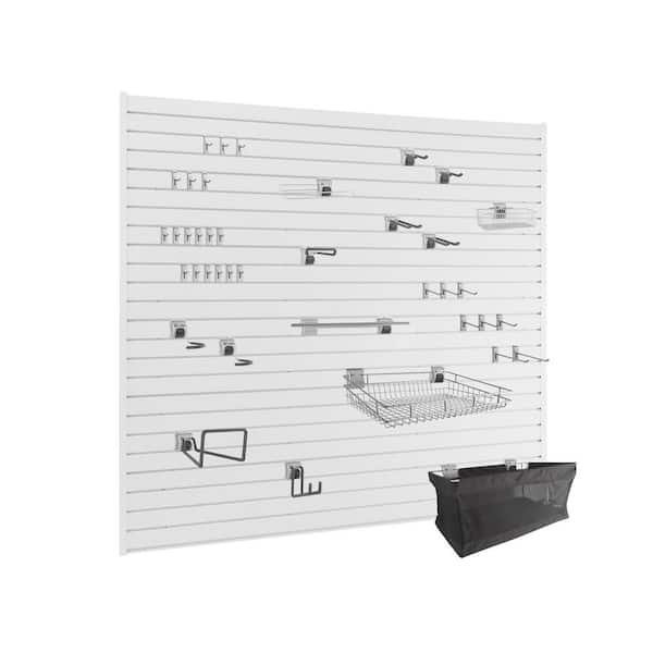 71.75 in. H x 0.66 in. W PVC Slatwall Panels Set in White (40 sq. ft.) with 40-Piece Hook Kit