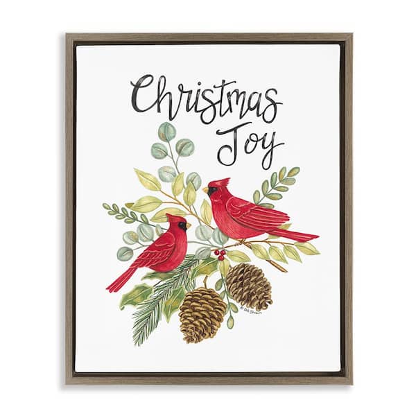 Stupell Industries Christmas Joy Cardinals by Deb Strain 1-Piece Floater Frame Graphic Print Typography Poster Art Print 21 in. x 17 in.