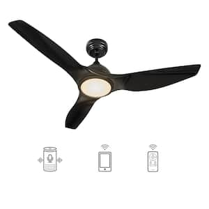 Karter 52 in. Dimmable LED Indoor Black Smart Ceiling Fan with Light and Remote, Works with Alexa and Google Home